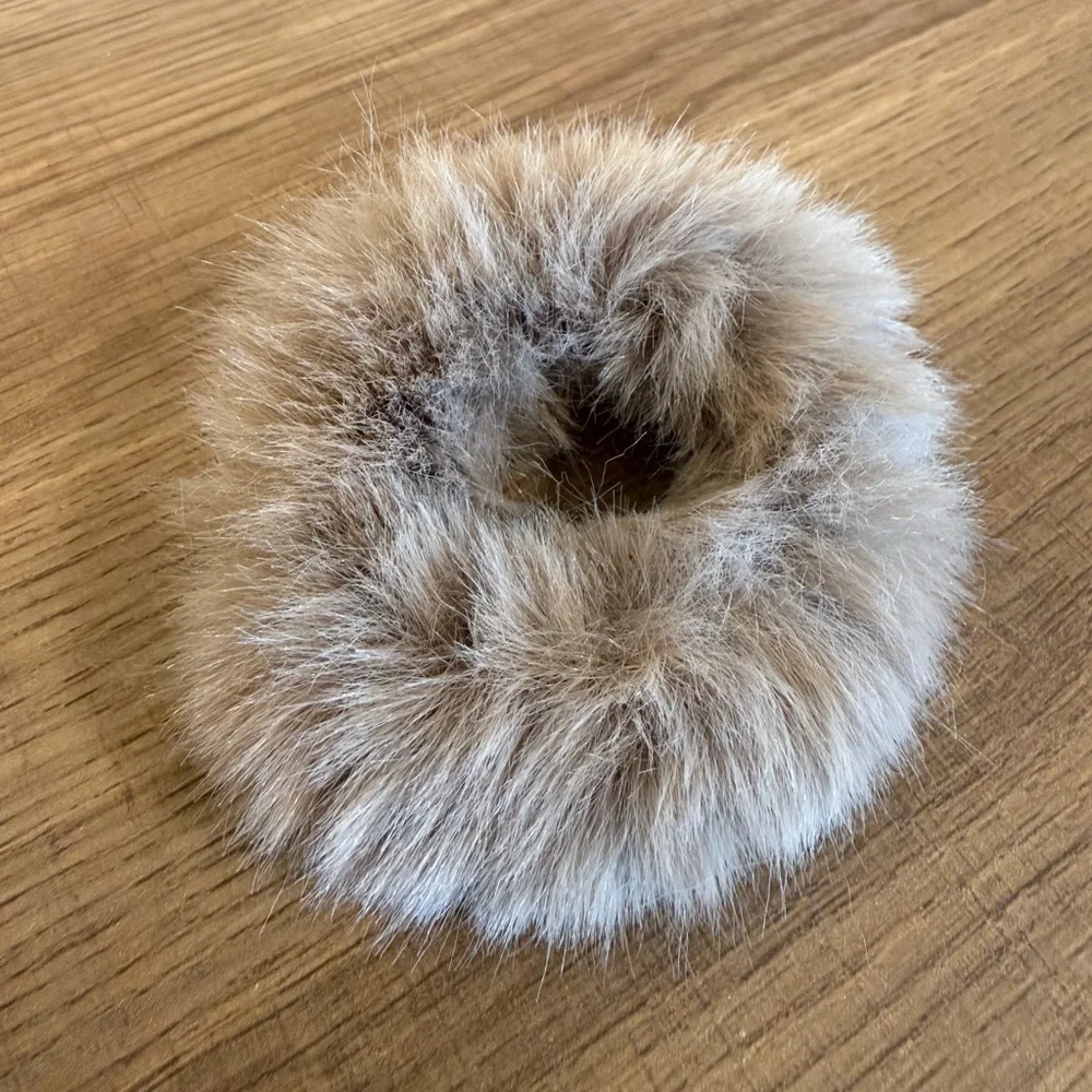 Fuzzy Scrunchie Bundle - Neutral Faux Fur Hair Accessories (2 pcs)